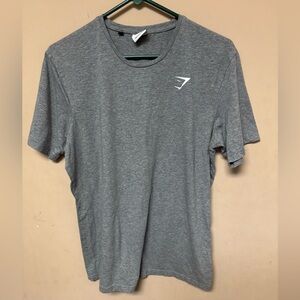 Gymshark Men's Grey Crew Neck Performance Tee with White Logo